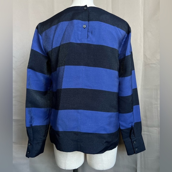 Banana Republic Women’s Top Long Sleeves Blue Shimmer Metallic Striped - Picture 2 of 5